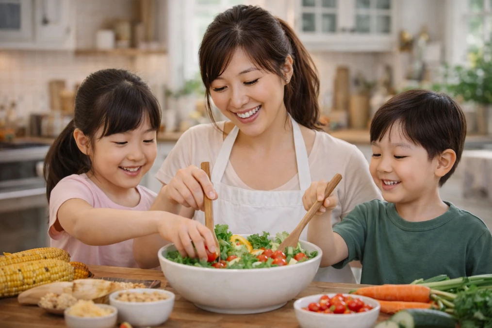 chef Jessica Miller in kitchen with his childrens-homesteadkitchen